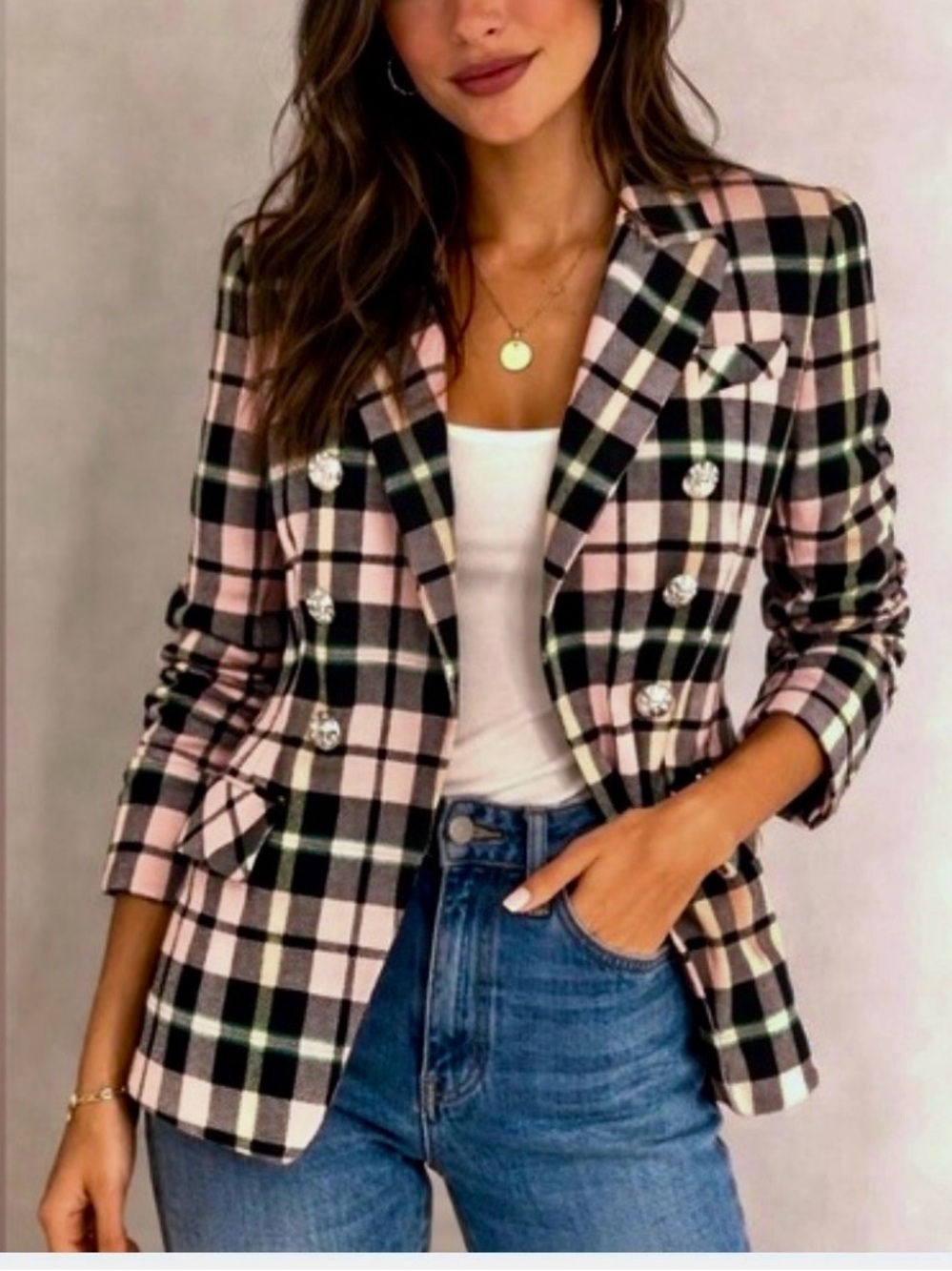 Veronica Beard -‎ Miller Plaid Dickey Jacket Blazer pink & black size 8 EUC